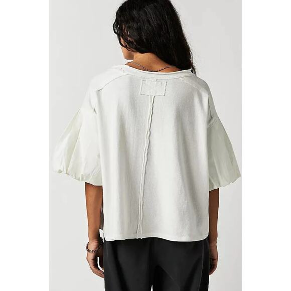 We The Free People Oversized Puff Short Sleeves Blossom Tee Shirt Women XS White - Picture 3 of 9